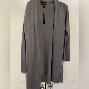 Tahari Gray Open Front Long Cardigan